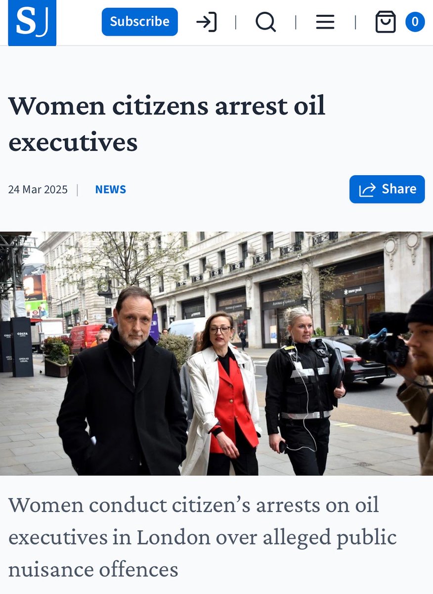 LawyersAreResp's tweet photo. Women Take on Big Oil with Citizen’s Arrests
1/ BREAKING: Women in London conduct citizen’s arrests on oil executives over alleged public nuisance offences linked to climate harm.🧵⚖️
@CitizensArrestN https://t.co/CG7LBRYoFq