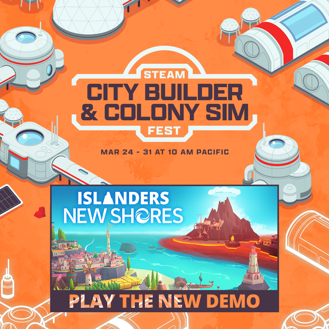We're thrilled to share our new demo &amp; ISLANDERS: New Shores is included in the Steam City Builder &amp; Colony Sim Fest!

Our demo features high score mode, playing through 3 islands, and experiencing the new gameplay features like boons, island types, and photo mode! 

#indiegame