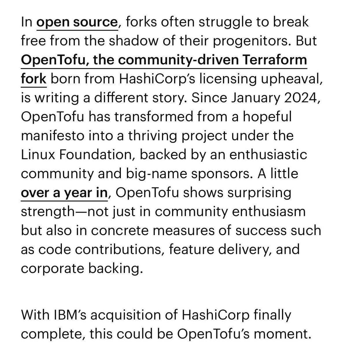 With an engaged community, compatibility with big-name vendors, and innovative features, the <a href="/OpenTofuOrg/">OpenTofu</a> fork of Terraform is on an upward trajectory. 

My weekly column for <a href="/InfoWorld/">InfoWorld</a>.

infoworld.com/article/385216…