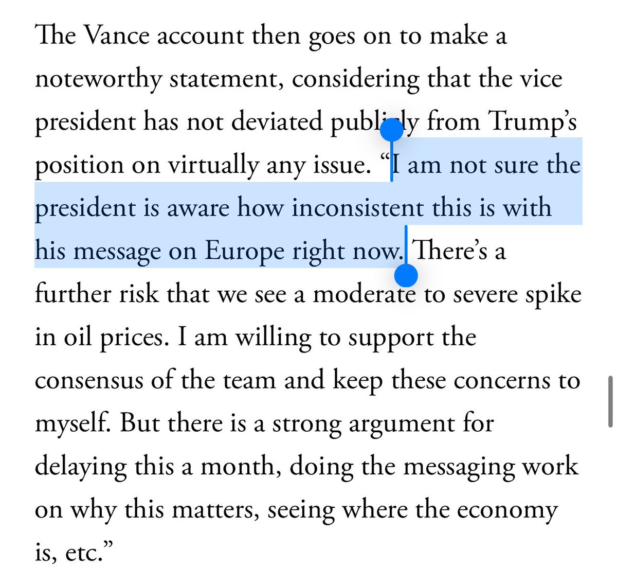 Sonny Bunch (@sonnybunch) on Twitter photo One interesting takeaway from this wild Atlantic story is that JD Vance is actively undermining Donald Trump in internal meetings when Trump is not present. One interesting takeaway from this wild Atlantic story is that JD Vance is actively undermining Donald Trump in internal meetings when Trump is not present.