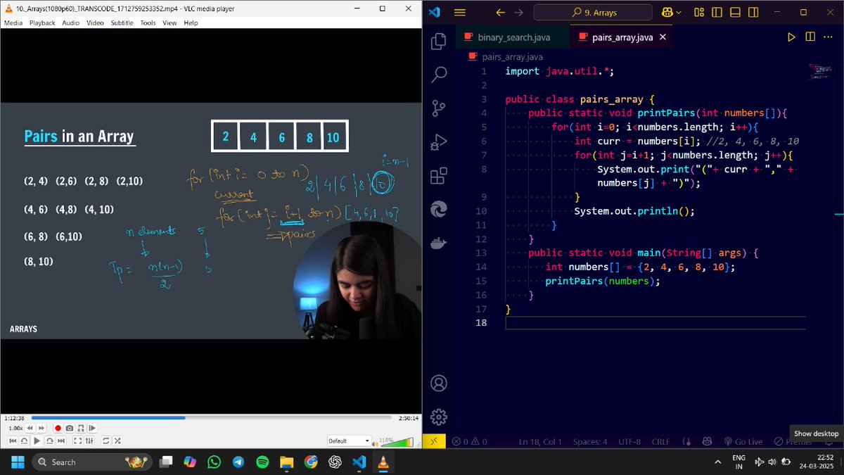 codewithrk21's tweet image. Day 19/100 #100DaysofCode 
On the Way to Mastering #JavaWithDsa
Learned today Many Topics :-
🔘 Reverse An Array 
🔘Pairs in An Array
🔘Time Complexity
Thanks to @ShradhaKhapra_ Mam for her teaching style is so simple &amp; easy to understand.
@ApnacollegeX
#JavaWithDsa #coding