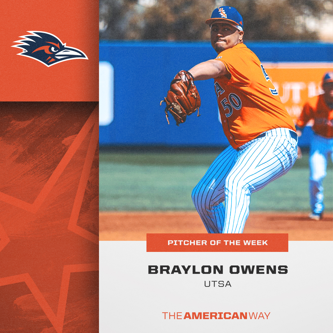 Pitcher of the Week⚾️

Braylon Owens x <a href="/UTSABSB/">UTSA Baseball ⚾️</a> 

#AmericanWay x #AmericanBSB