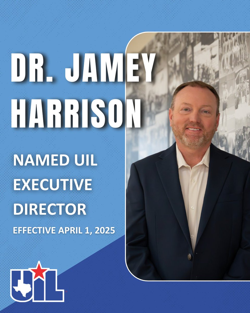 🎉 Big news! The UIL is proud to announce that Dr. Jamey Harrison has been named Executive Director, effective April 1, 2025. Congratulations, Dr. Harrison!

PRESS RELEASE ➡️ bit.ly/4hHcQ18