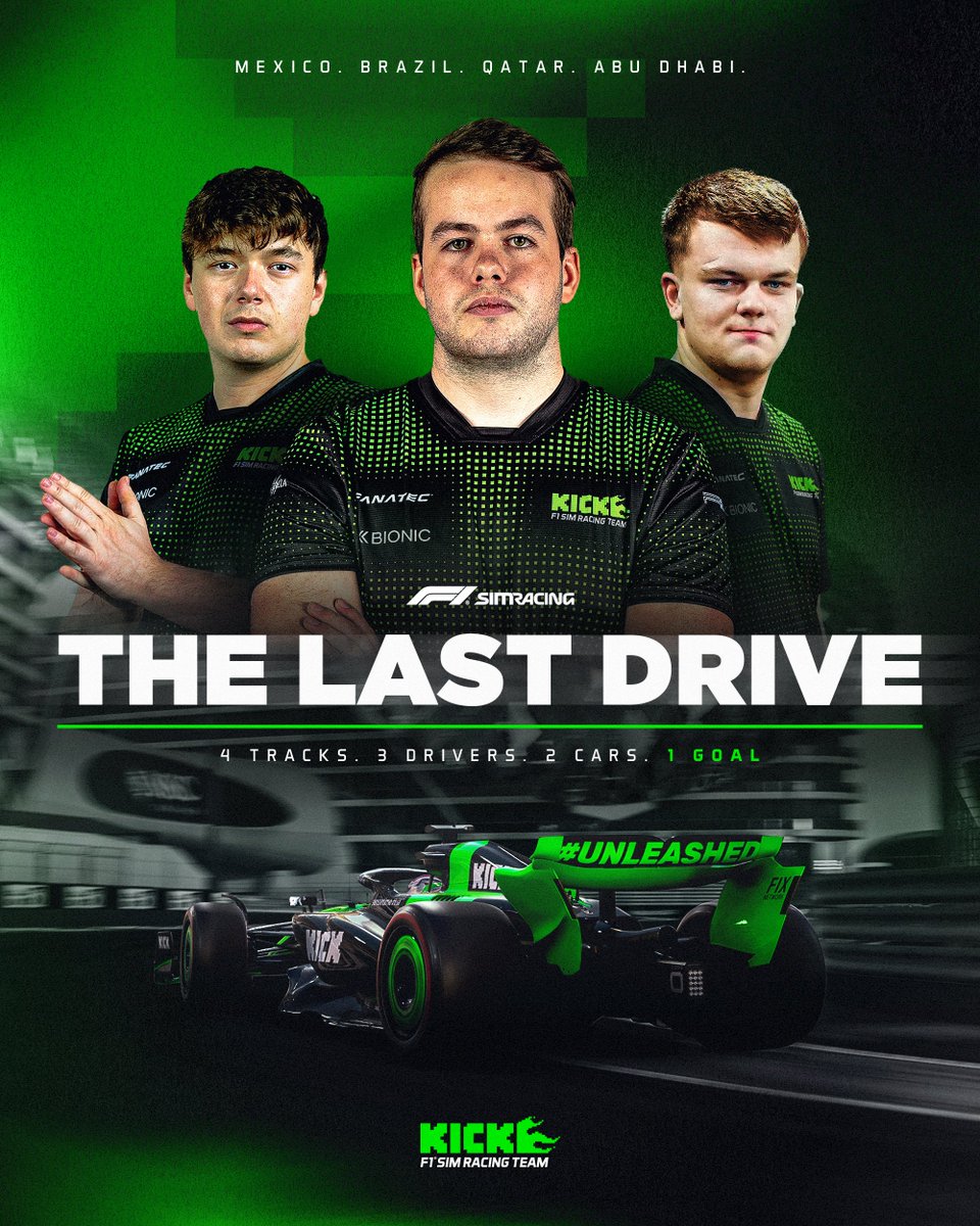THE LAST DRIVE 💚

The final event of the 2025 F1 Sim Racing World Championship begins tomorrow! Thomas, Brendon, and Tycho take on Mexico, Brazil, Qatar, and Abu Dhabi — all in for the win. 👏👀

#F1Esports