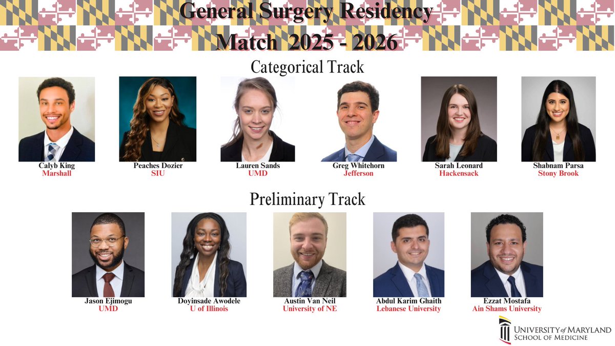 Department of Surgery, University of Maryland (@marylandsurg) on Twitter photo Congratulations to our newest class of General Surgery Residents! We can't wait to watch you grow! #Match2025 #MatchDay2025 <a href="/UMmedschool/">University of Maryland School of Medicine</a> Congratulations to our newest class of General Surgery Residents! We can't wait to watch you grow! #Match2025 #MatchDay2025 <a href="/UMmedschool/">University of Maryland School of Medicine</a>