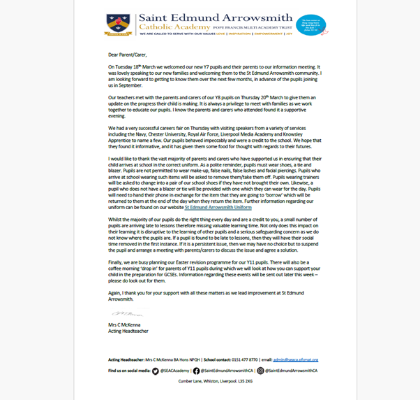 SEACAcademy's tweet photo. ✍️📣Swipe to read Mrs McKenna's update for parents ahead of the Easter break - including Year 7 Information Evening, Careers Fair, Uniform and Year 11 Easter Revision.
As always, please let us know if you have any questions at all - we are here to help.
#SEACA #SchoolCommunity https://t.co/zVP4qKmTyP