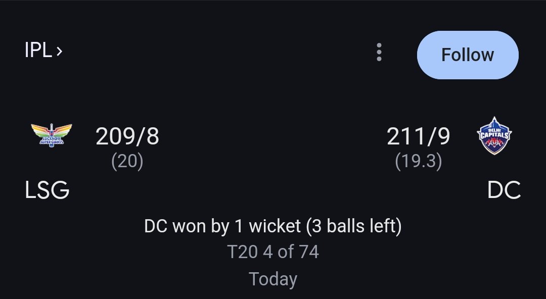 Ramji8055's tweet photo. What a win
What a Match
DC win the match
#DCvLSG
#DC vs #LSG
#LSGvsDD
#Ashutosh
What performance of Ashutosh
#ipl
#iplupdates https://t.co/6pjVDTfXPp