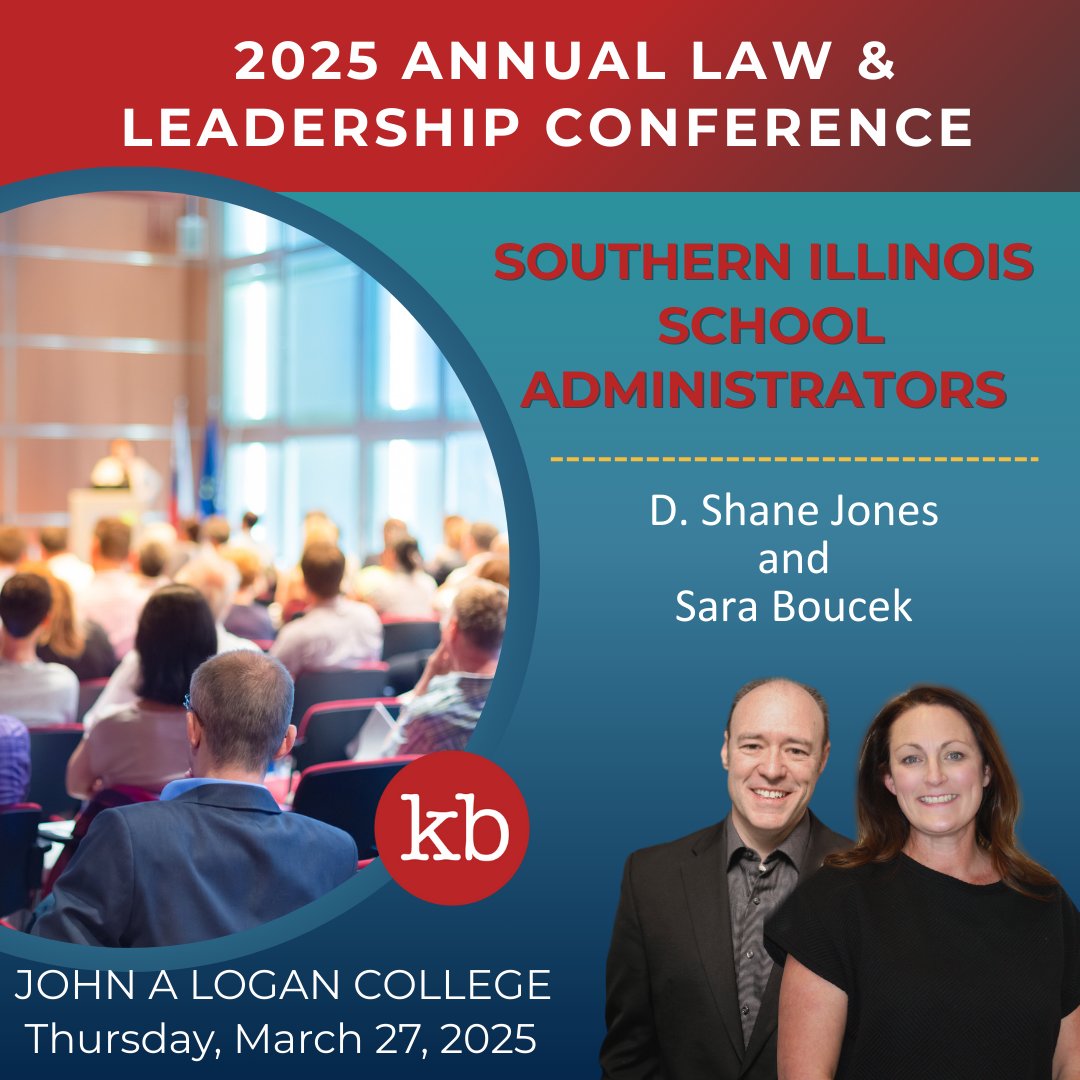 Kriha Boucek K-12 Education Law Attorneys (@krihabouceklaw) on Twitter photo Next week <a href="/dshanejones/">D. Shane Jones</a> and <a href="/sboucek/">Sara Boucek</a> join the 2025 Annual Law & Leadership Conference at John A Logan College. This one-day conference provides valuable professional development for school administrators.
Register here: buff.ly/40Beefh
<a href="/ROE21_FJMW/">Regional Office of Education #21</a> <a href="/IllinoisASBO/">Illinois ASBO</a> Next week <a href="/dshanejones/">D. Shane Jones</a> and <a href="/sboucek/">Sara Boucek</a> join the 2025 Annual Law & Leadership Conference at John A Logan College. This one-day conference provides valuable professional development for school administrators.
Register here: buff.ly/40Beefh
<a href="/ROE21_FJMW/">Regional Office of Education #21</a> <a href="/IllinoisASBO/">Illinois ASBO</a>