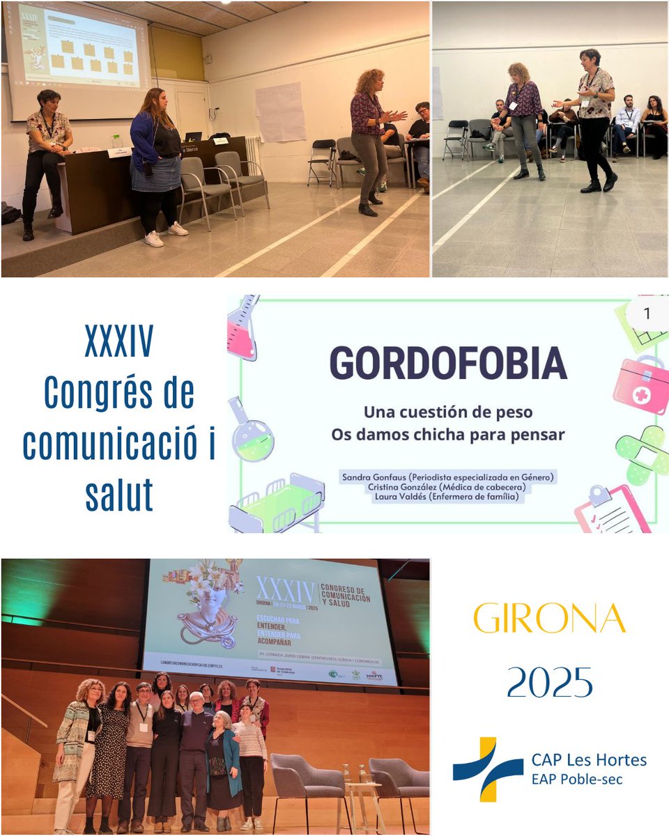 La setmana passada, la Cristina González, metgessa, i la Laura Valdés, infermera, van presentar el taller sobre la grassofòbia al XXXIV Congrés de Comunicació i Salut a Girona, rebent la felicitació per part dels comitès científic i orgnaitzador del congrés!