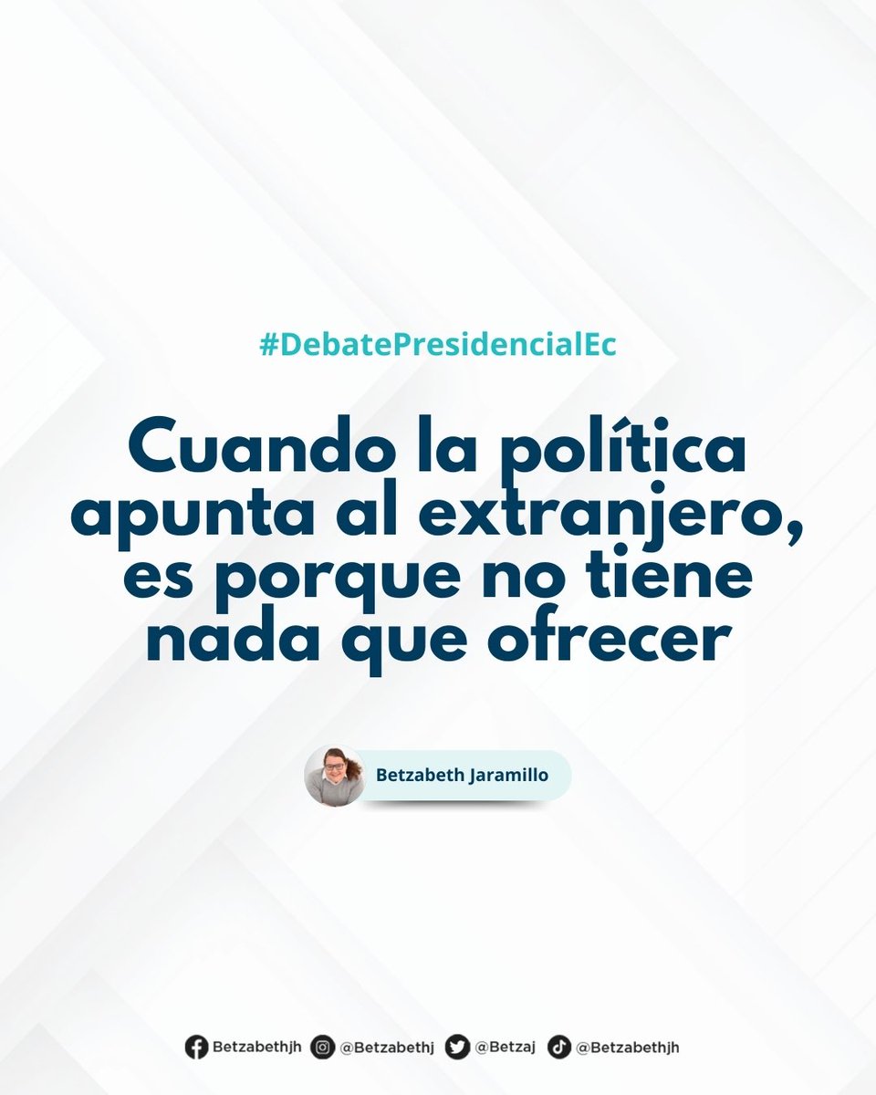 betzaj's tweet photo. Cuando la política apunta al extranjero es porque no tiene nada que ofrecer.

Lo vimos en el debate presidencial.
Luisa González culpó a los migrantes de quitar empleos y sembró xenofobia frente a más de 10 millones de personas. #DebatePresidencialEc https://t.co/02BTx3aYWv