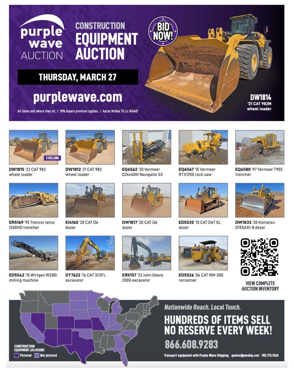 Heavy equipment moves fast, and so does this auction! Thursday, March 27, a strong lineup of construction machinery sells with no-reserves. From excavators to loaders, find the right equipment for the job. Bid now and be ready when the hammer drops!
bit.ly/4if4jU9