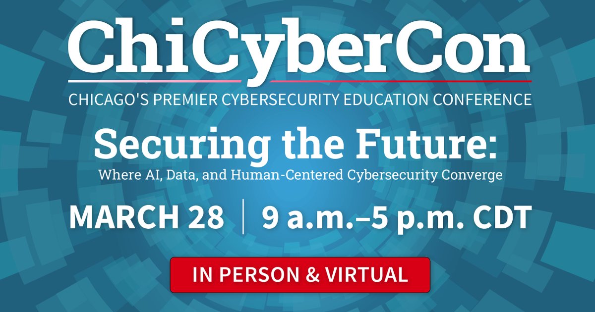 ChiCyberCon 2025 is this week! 🔐 Don’t miss Chicago’s premier cybersecurity conference—covering cybercrime, ethical hacking, and more.
📅 March 28, 2025 | 📍 In-person &amp; Virtual
🎟 Students register FREE → chicybercon.com