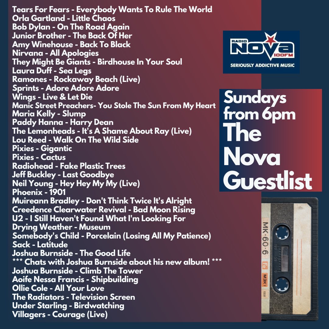 Kieran (@321kieran) on Twitter photo 🚨All the great songs on the #NovaGuestlist: including a <a href="/JuniorBrotherIE/">Junior Brother</a> live review, <a href="/JoshuaBurnside/">Joshua Burnside</a> chats, & first plays for <a href="/SomebodysChild1/">Somebody's Child</a> & <a href="/UnderStarling/">Under Starling</a>!☘️
📻Listen Back Now on nova.ie/radio-schedule… #IrishMusicParty #IndieMusic 🚨All the great songs on the #NovaGuestlist: including a <a href="/JuniorBrotherIE/">Junior Brother</a> live review, <a href="/JoshuaBurnside/">Joshua Burnside</a> chats, & first plays for <a href="/SomebodysChild1/">Somebody's Child</a> & <a href="/UnderStarling/">Under Starling</a>!☘️
📻Listen Back Now on nova.ie/radio-schedule… #IrishMusicParty #IndieMusic