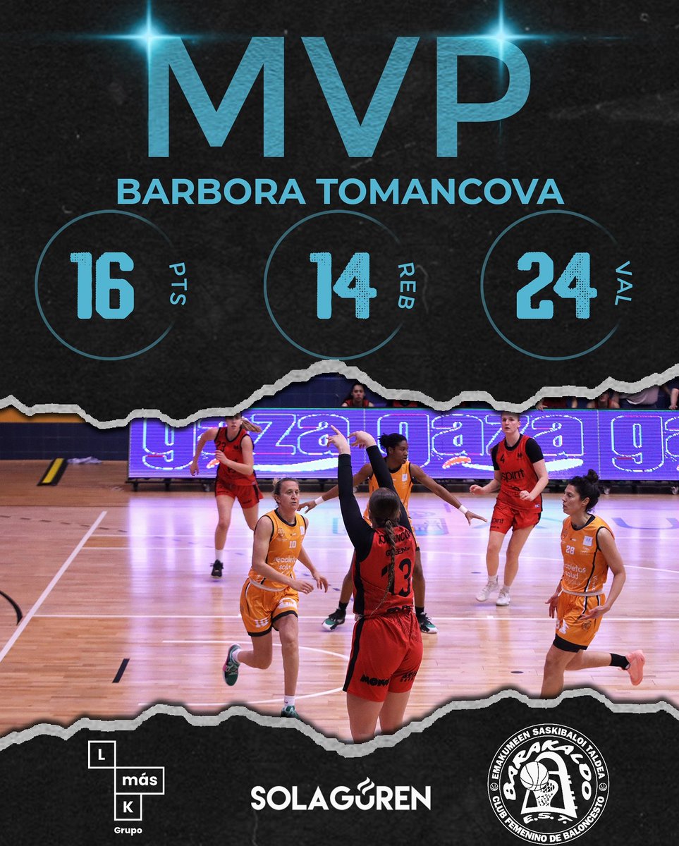 Bat, bi, hiru, lau, bost, sei, zazpiii 🔥

🎯 16 puntos 
💪🏻 14 rebotes 
🔝 24 de valoración 

💎 Dominar los tableros como ley de vida. Ya son 7 MVP para Barbora Tomancova 

🫡 Keep it up, <a href="/tomancovab/">tomancova barbora</a> 

#SueñoContigo