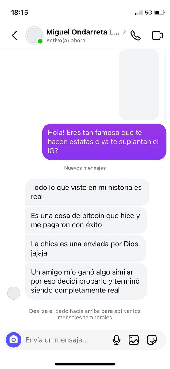 🛑Lo único bueno de que me hayan robado la cuenta de Instagram es la cantidad de mensajes de gente maja que he recibido hoy. Obviamente,  no me dedico a promocionar activos fraudulentos ni criptomonedas. La cuenta vuela sola y responde a los mensajes suplantando mi identidad.