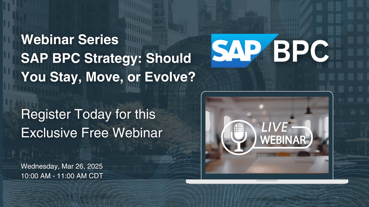 Column5's tweet photo. With SAP BPC customers facing end-of-maintenance deadlines, rising IT costs, and evolving cloud-based EPM solutions, organizations must decide whether to stay with BPC or migrate to the cloud. Join the webinar to find out which path is right for you. https://t.co/tZKCPpcuzU https://t.co/dGpVG1QD3Q