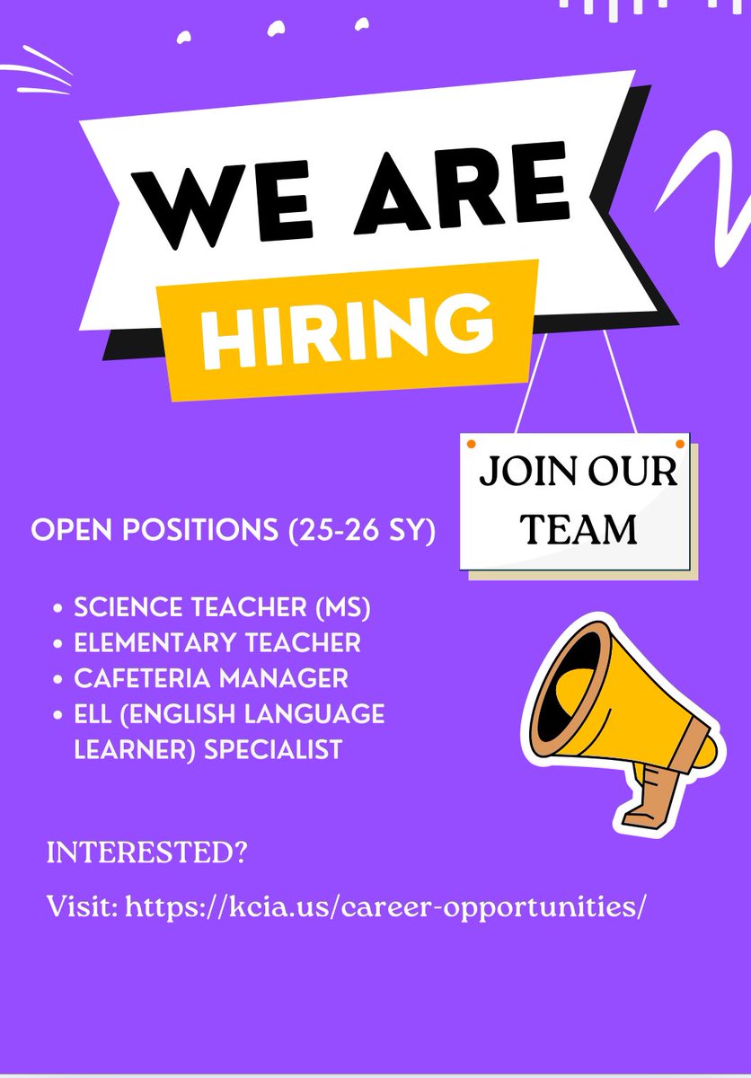 Join our team for the 25-26 school year. Visit kcia.us/career-opportu… to apply!