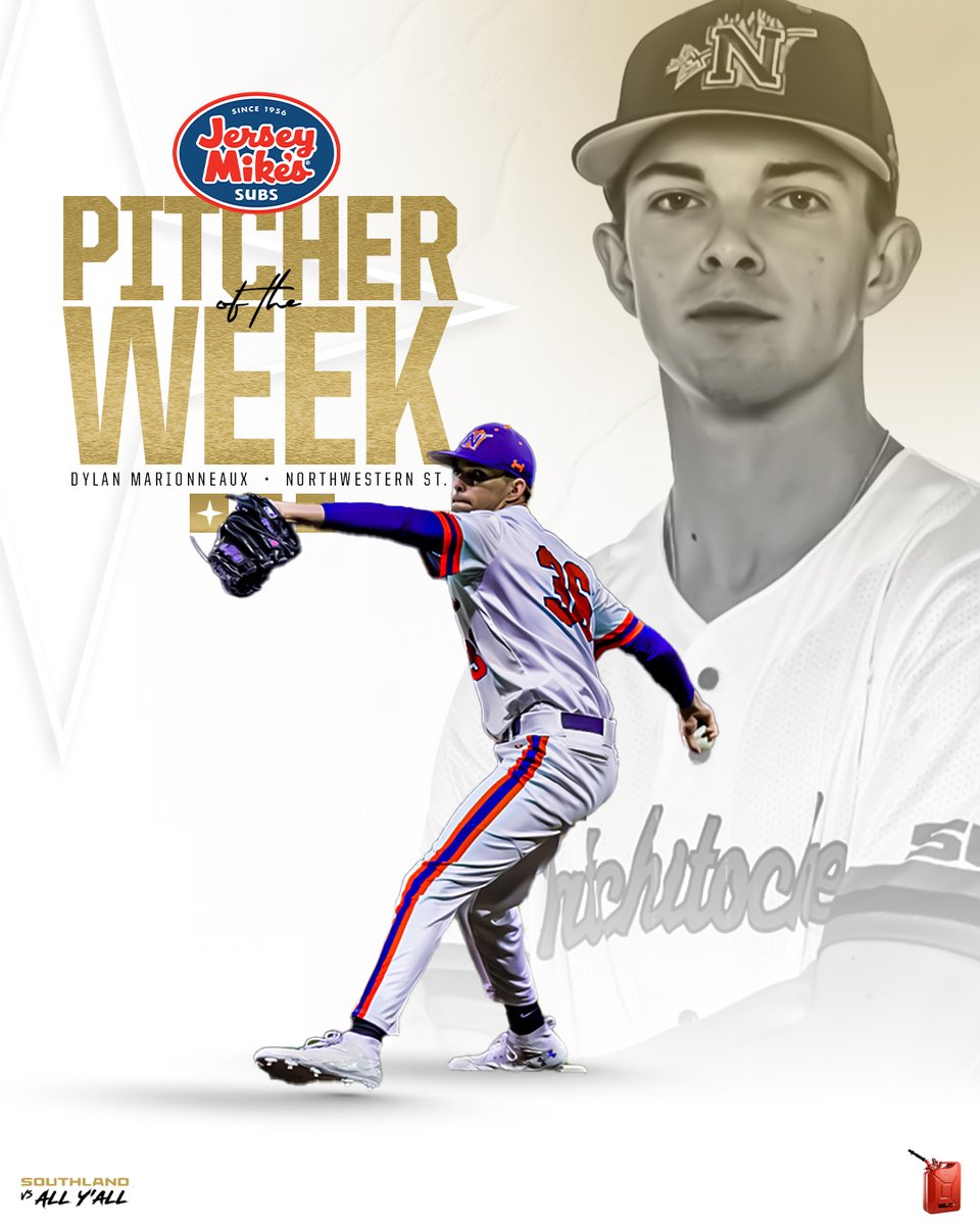Southland Conference (@southlandsports) on Twitter photo LIGHTS OUT
After tossing a complete game two-hit shutout in a 1-0 win over UNO, <a href="/NSUDemonsBSB/">NSU Baseball</a> righty Dylan Marionneaux was named the <a href="/jerseymikes/">Jersey Mike's Subs</a> Southland Baseball Pitcher of the Week!
#GTL x <a href="/DylanMarionnea3/">Dylan Marionneaux</a> LIGHTS OUT
After tossing a complete game two-hit shutout in a 1-0 win over UNO, <a href="/NSUDemonsBSB/">NSU Baseball</a> righty Dylan Marionneaux was named the <a href="/jerseymikes/">Jersey Mike's Subs</a> Southland Baseball Pitcher of the Week!
#GTL x <a href="/DylanMarionnea3/">Dylan Marionneaux</a>