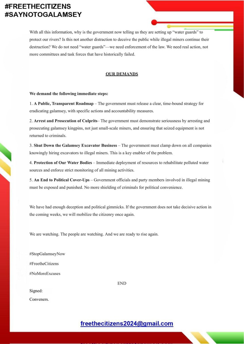 PRESS STATEMENT FOR IMMEDIATE RELEASE

Enough with the political gimmicks.

TIME TO DELIVER!

#StopGalamseyNow
#SayNoToGalamsey
#FreeTheCitizens