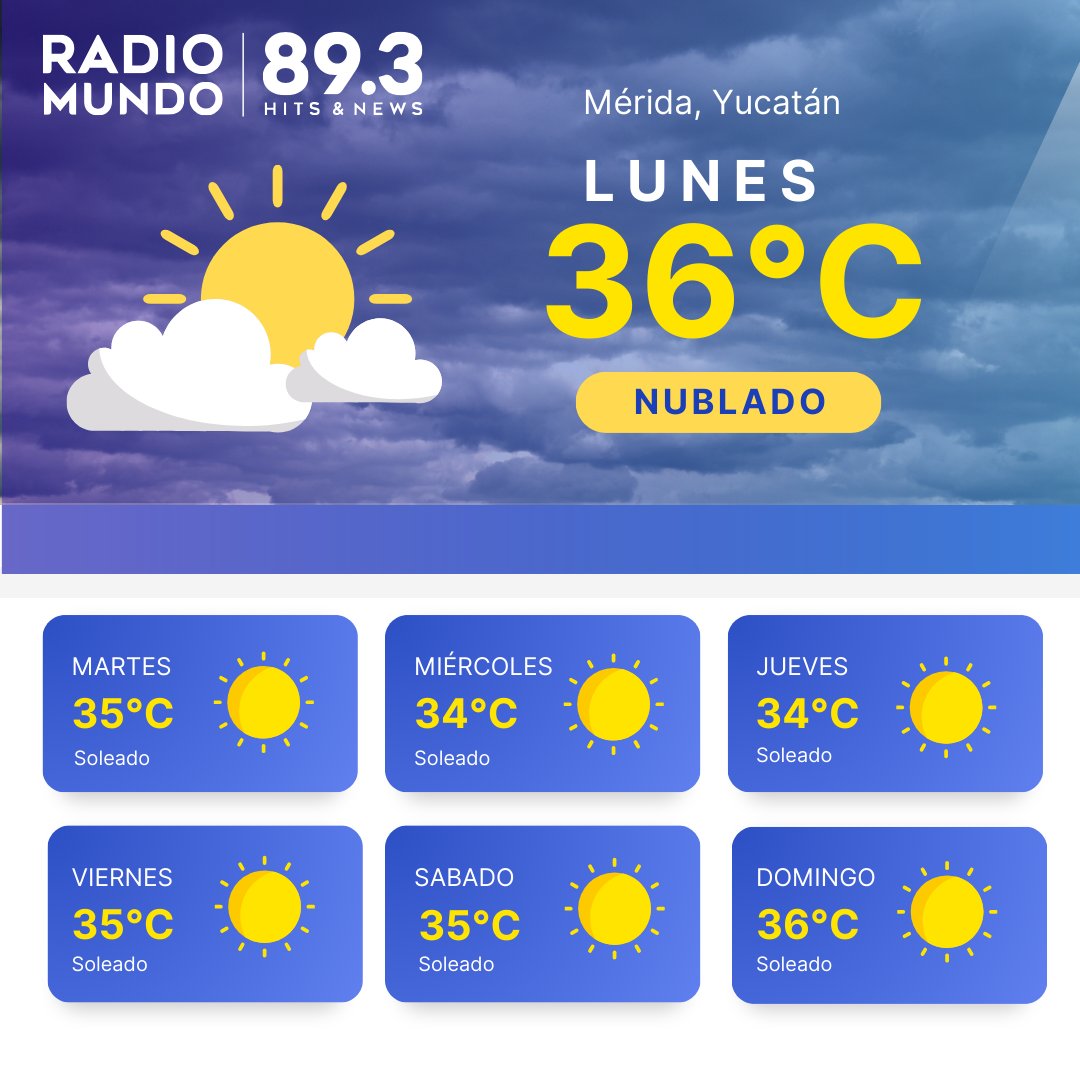 ¡Te deseamos un buen inicio de semana y no olvides tomar tu agua! ☀😎

#clima #weather #soleado #calor #radio #RadioMundo