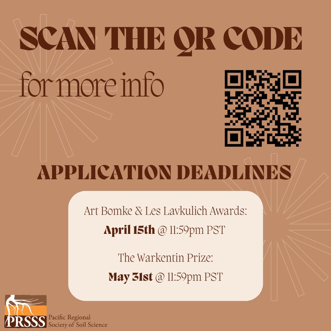 🏆 Our 3 student awards are open for applications!
❔ Are you a student with interest in soil science?
🔗 Click here for more details: prsss.ca/student-awards/
Apply by Apr 15 (Student Awards) or May 31 (Warkentin)
🙏🏻 Thanks to Y.P. Heung Foundation &amp; UBC LFS for these awards