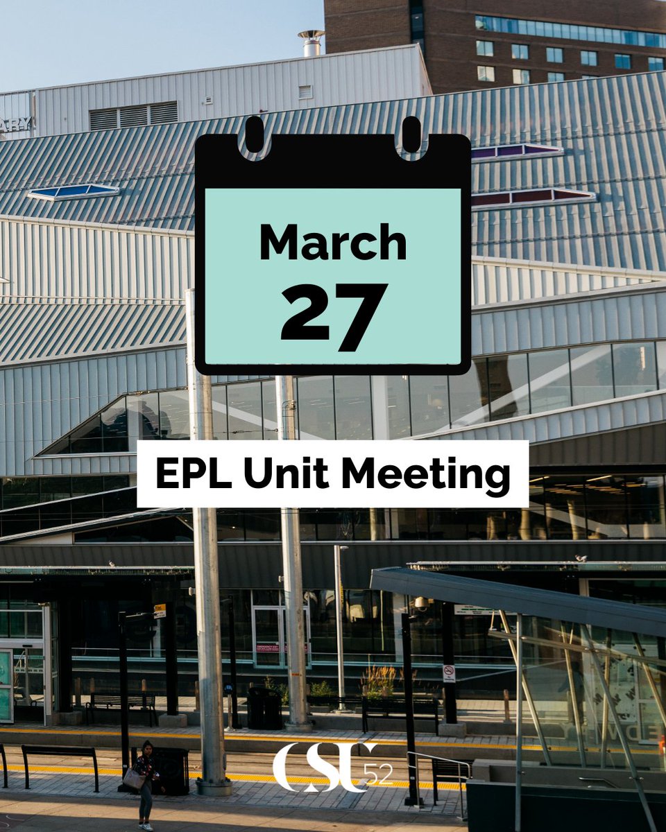 EPL members, you're invited to join your union colleagues for the next Contractual Unit Meeting on Thursday, March 27 at 6:30 PM, held online via Zoom.

We'll be discussing key topics including a bargaining update, Pride flags, and the path forward.

We know this is short notice,
