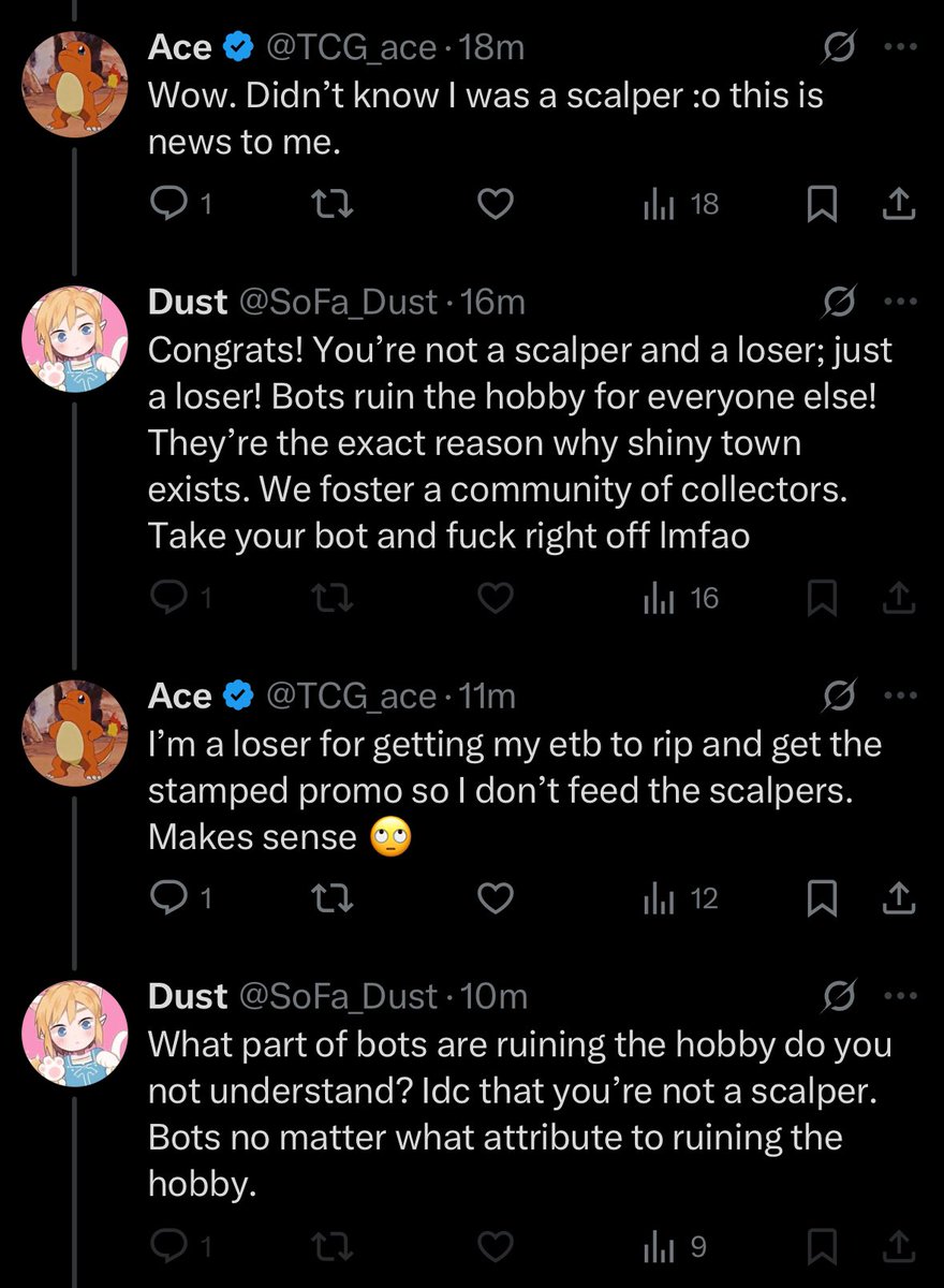 TCG_ace's tweet image. I am apparently the issue in the pokemon hobby for 🧐 not paying $5-$10 a month for discord pings instead of $2 for a spot on a bot to guarantee me my 1 ETB to rip.
What has this hobby come to.