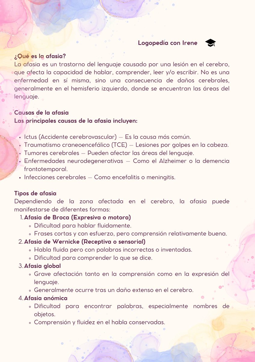 LogopConIrene's tweet photo. 🤔 ¿Sabías que la afasia afecta al lenguaje, pero no a la inteligencia?

Puedes encontrar dificultades en el habla, la comprensión y la escritura tras un daño cerebral.  
¿Te gustaría saber más?🗣️💙

Te dejo una imagen con más detalles. 👇 #Afasia #Logopedia #uv_rtl25 https://t.co/ItvXmjLJNp