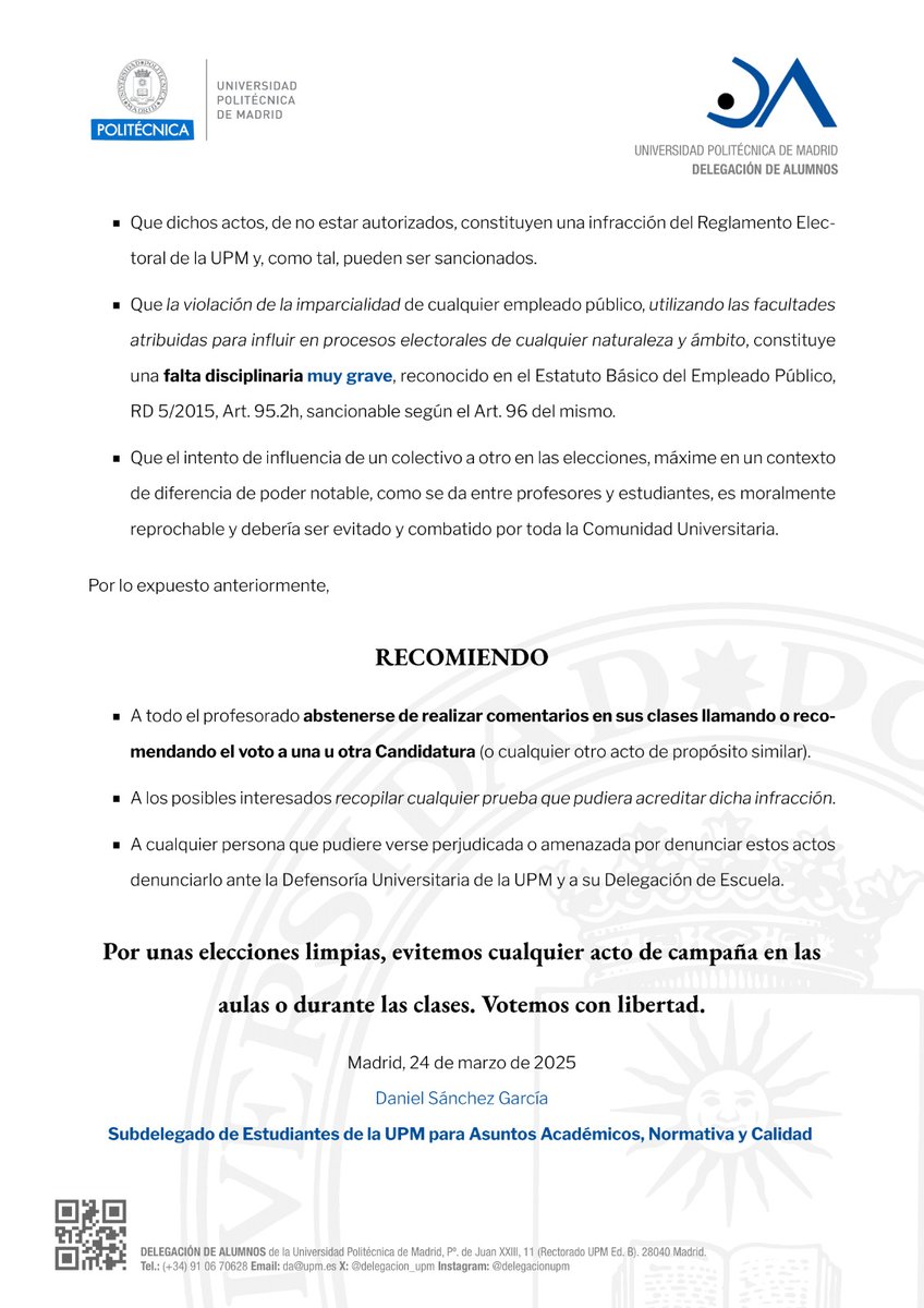 Delegacion_UPM's tweet image. 🔴 Nota aclaratoria sobre la llamada a voto por parte del profesorado en clases