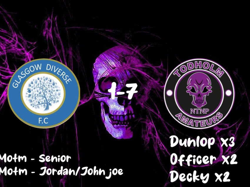 todholm's tweet photo. **Result**
Good win for us yesterday against a good @GlasgowDiverse
Bit of momentum picking up at the right time so hopefully keep it up ๐๐ป
Onto next weekends cup game
#NTNP #Toddy๐
@scottish_aff @GDSFC2008 @SnJsFootyFocus https://t.co/kzz3Ho3LDJ