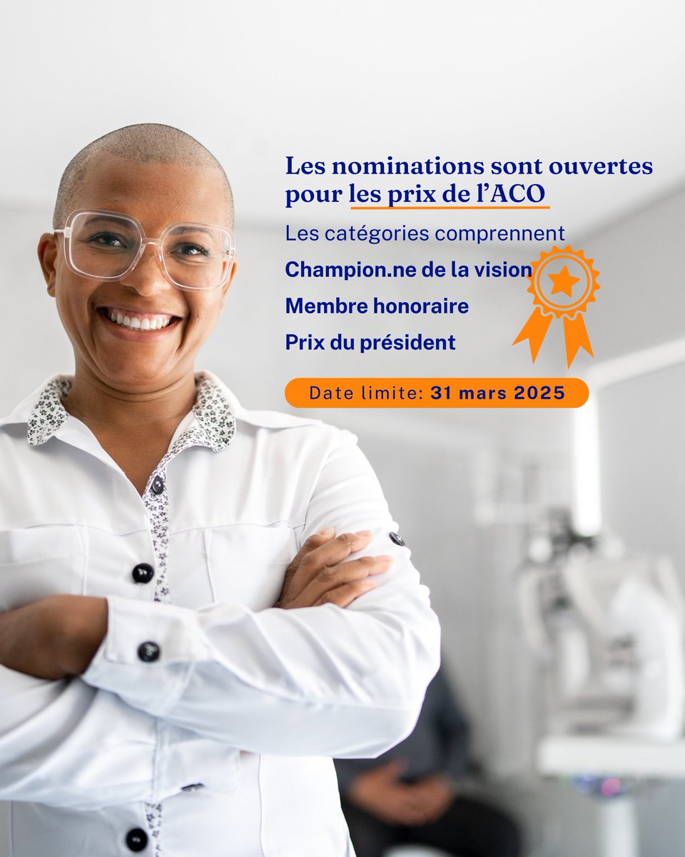 L'ACO accepte les nominations pour ses prix prestigieux, célèbrant l'excellence en optométrie et en soins de la vue.
Les nominations sont ouvertes jusqu'au 31 mars 2025.

💡 En apprendre plus et soumettez votre candidature dès aujourd'hui : opto.ca/fr/prix-de-laco