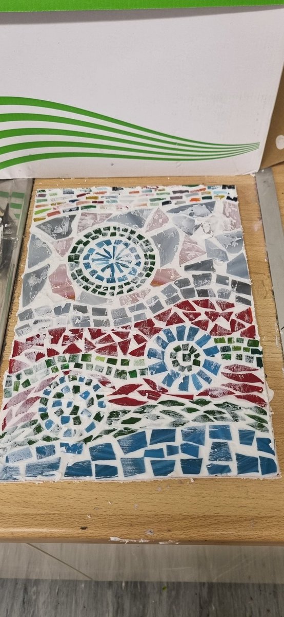 Some more student projects at various stages of development.

Designing ~ cutting of glass ~ glue down peices ~ grouting

Glass Mosaics class in Crumlin College 

Follow us each week ~ for project updates. 🌳 

Every Wednesday evening ~ 7pm to 9pm