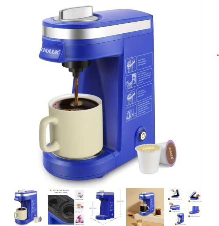 Kitchenaid4you's tweet photo. CHULUX Coffee Maker Machine,Single Cup Pod Coffee Brewer with Quick Brew TechnologyHighlights:
1.Designed for Your Perfect Single Serve Coffee Maker Only

Details:
1, (SINGLE CUP COFFEE BREWER-12OZ)CHULUX personal coffee maker fits 1.0 and 2.0 pod coffee capsules to meet your various https://t.co/sL64SYZOpX also can use ground coffee (refillable filter NOT included),then create your private cafe at busy or leisure time.

2, (ONE BUTTON ON/OFF OPERATION)800W heating element with fast brewing system.Our brewer with blue indicator light,also features auto shut-off preventing from overheating and keeping https://t.co/538bBNmXXw cup of hot brewed coffee will ready for you just within 3mins.Also can use it as a water boiler to get hot water.
3, (LIGHTWEIGHT + TRAVEL SIZE)The compact design takes up less space and make this mini brewer easy to carry anywhere,especially for business trip or limited https://t.co/Lkjr7l1hne perfect for living room,office,apartment,meeting room and travel car.Only be used for 120V voltage.

4, (BUILT-IN RESERVOIR + DETACHABLE DRIP TRAY)The water amount you pour equal to coffee amount that flows out,ensure every fresh cup.Without any mess.The single brewer supports for standard size,or by removing drip tray for large size mug (up to 5.3" height).

5, (FOOD-APPROVED MATERIAL + EASY TO CLEAN)BPA-free material for water tank and piercing needle.Detachable filter basket and drip tray can be washed directly.Drip tray keep brew space neat and clean.For cleaning,just add water and vinegar and press button

https://t.co/uP7gxxx51f

.#CoffeeMaker #BrewTime
#MorningCoffee #CaffeineFix
#HomeBrewing #CoffeeLover
#EspressoVibes #FreshBrew
#KitchenEssentials #WakeUpRight