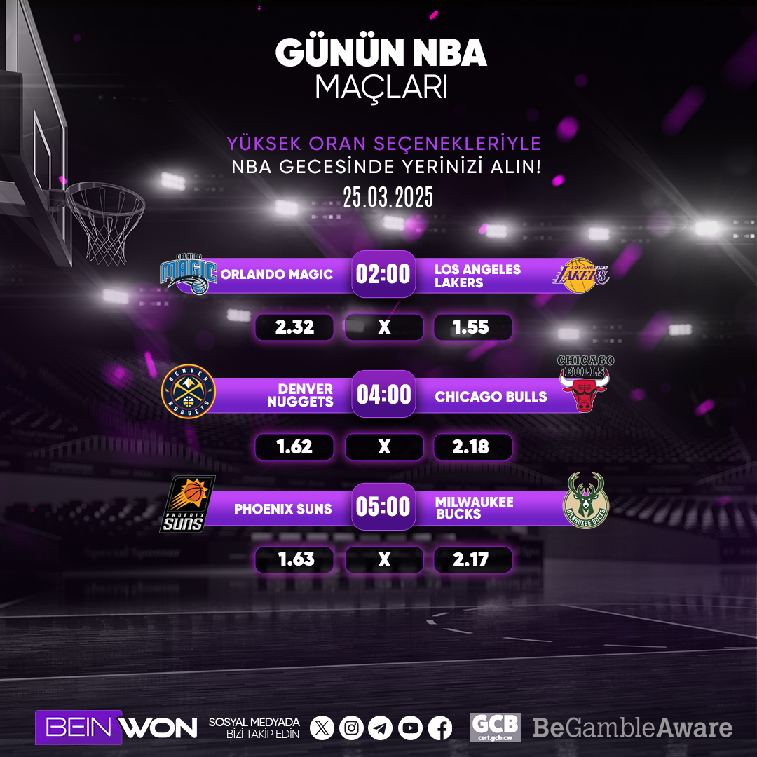⛹️‍♂️ NBA GECESİ ⛹️‍♂️

👍En Yüksek Oranlarla Bahsini Alabilirsin, Doya Doya Heyecan Ve Kazanç! 👍

🏀 Basketbolun kalbi #Beinwon’da atıyor! 🏀

✅ Giriş: t2m.io/Beinwonguncelg…

#beinwon #beinwonguncelgiris #beinwongiris