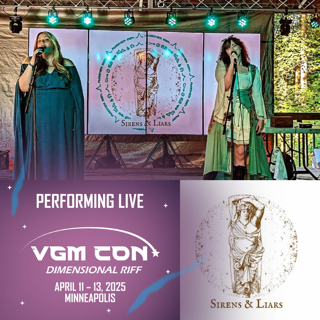 VGMCon's tweet image. Voyagers of ages past⛵ sailed the seas🌊 and encountered mermaids🧜♀️ pirates🏴☠️ and even sirens🚨 not that kind the singing kind🎙️ and today sailing the stars🌌 we still encounter Sirens & Liars, like this female vocal duo bringing mesmerizing, out of this world music to VGM CON🚀