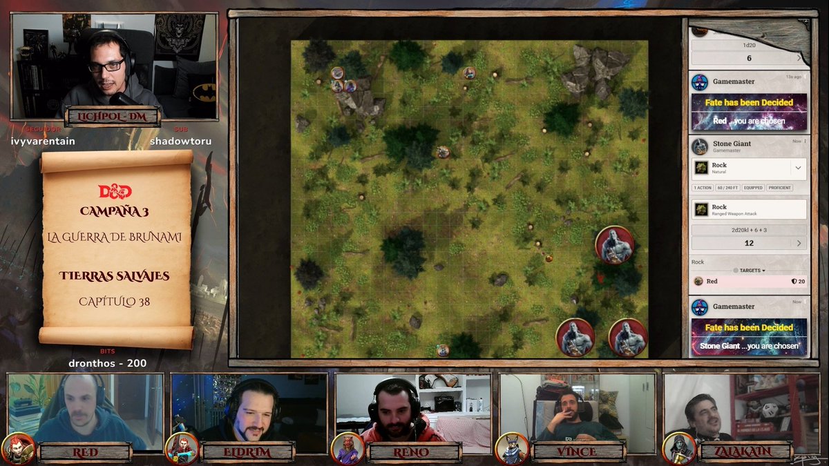 Nuestros aventureros salen del Nido del Cuervo para seguir su camino por las Tierras Salvajes hasta que un montón de personas se piedras empiezan a llover del cielo.

#twitch #dungeonsanddragons #dnd5e #campaña #rol