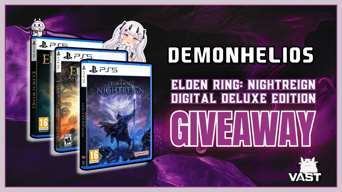 VastGG's tweet image. Elden ring + DLC + Nightreign Deluxe Edition Giveaway!

To enter, perform these tasks via the link below:

🔁Repost + Like 

✅Follow @demonheliosVT + @VastGG
 
Enter Here: vast.link/Helios