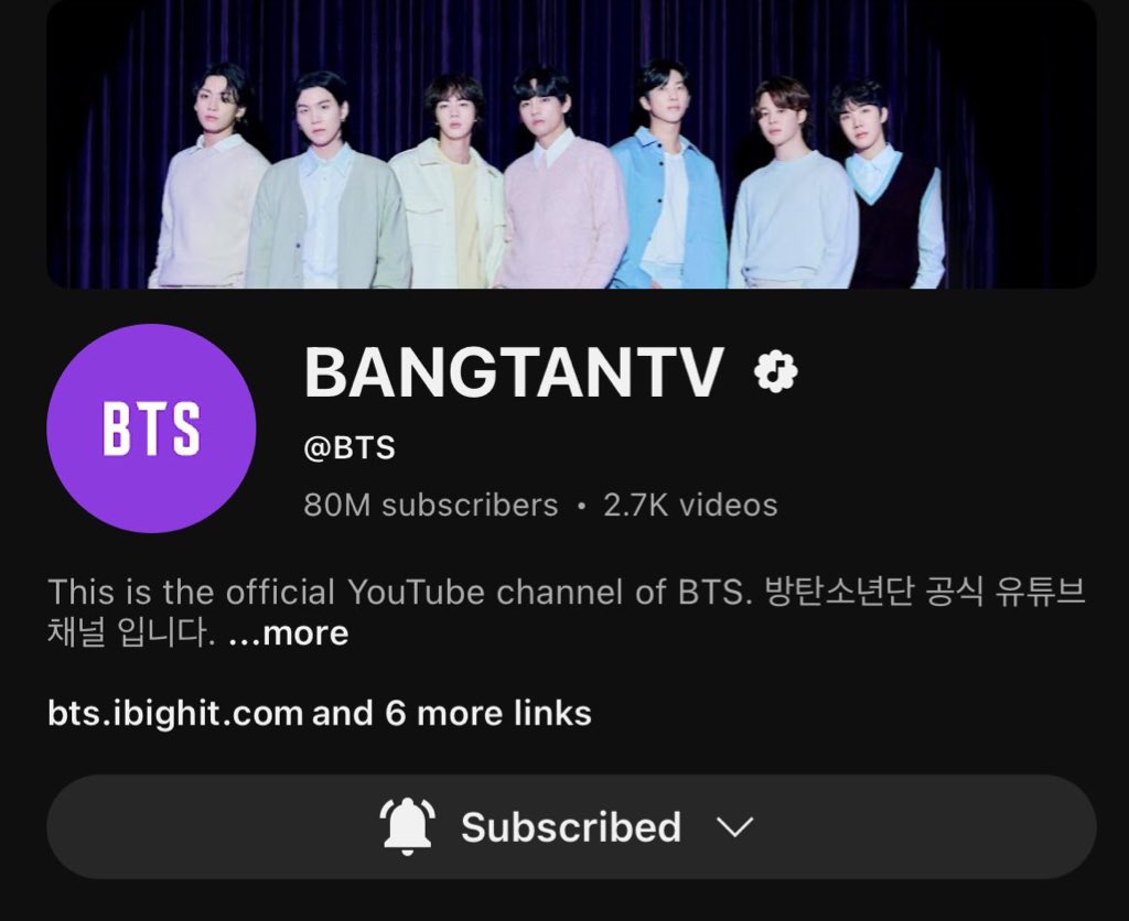 btschartsxdaily's tweet photo. 📊| @BTS_twt Channel BANGTANTV has surpassed 80M subscribers on YouTube!

CONGRATULATIONS BTS https://t.co/HP4FoT4d4f