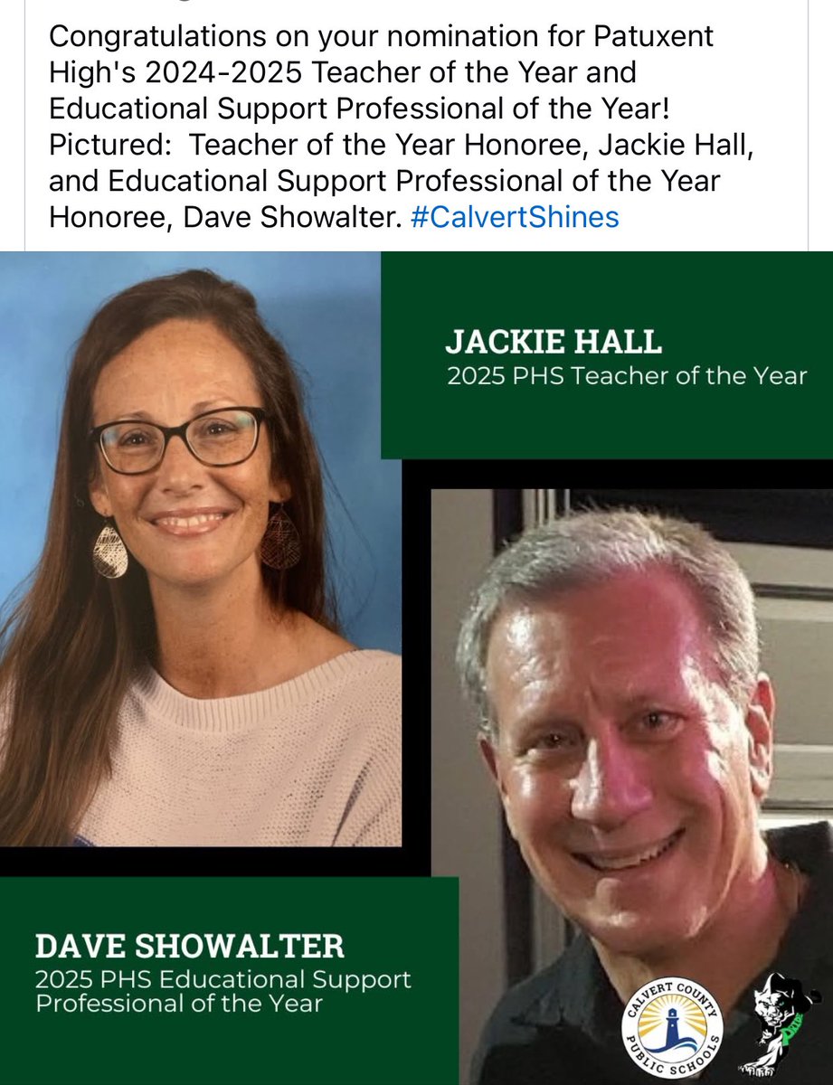 PatuxentHSCCPS's tweet photo. These two Panthers make PAX extra special!  Very well-deserved honor! https://t.co/SP2GZs6aYc