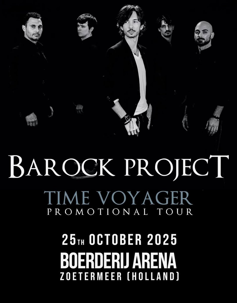 🎶 Barock Project return to the Netherlands! 🇳🇱  
On October 25th, 2025, the band will be back at Boerderij Arena in Zoetermeer!  
🎟️ Tickets: barockproject.net 
#BarockProject #LiveMusic #BoerderijArena #ProgRock