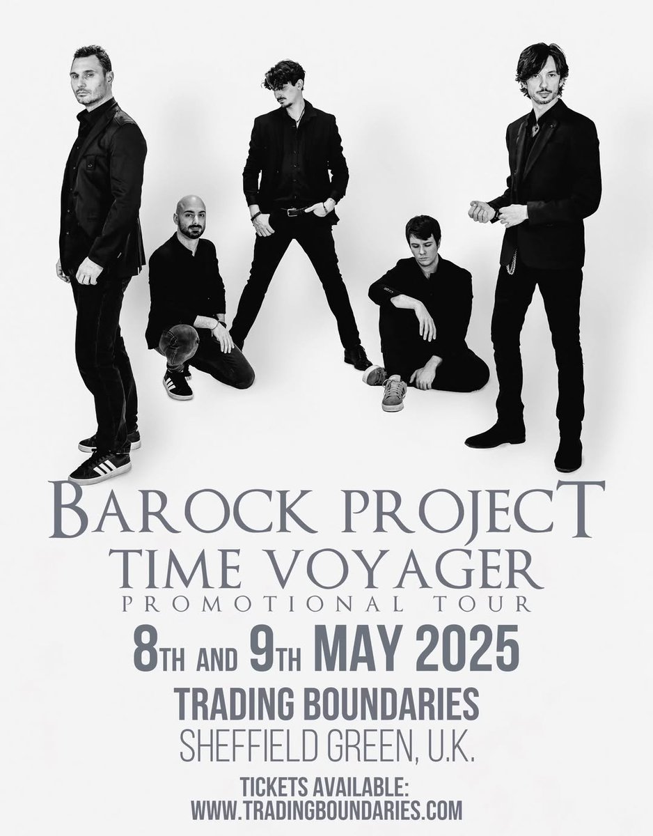 🎶 Second show added at Trading Boundaries! 🎶  
The May 9th show is sold out! New date:  
📅 May 8th, 2025  
📍 Trading Boundaries, UK  
🎟️ Tickets: barockproject.net
See you there! 🔥 #BarockProject #LiveMusic #TradingBoundaries #ProgRock
