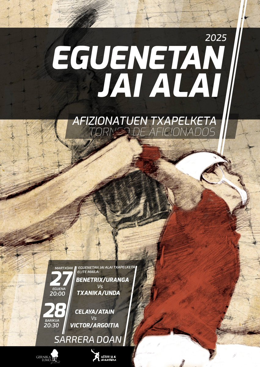 Eguen honetan hasiko da Eguenetan Jai Alai Elite txapelketie. Daniako frontoien ibili diezen pelotarixekin eta hemengo eliteko afizionatuekin.
Bikotiek:
TXANIKA/UNDA
BENETRIX/URANGA
VICTOR/ARGOITIA
CELAYA/ATAIN
JAVIER/OIERDI
LEKE/OYHENARD
GARCIA/DANEL
AARON/URRUTXUA