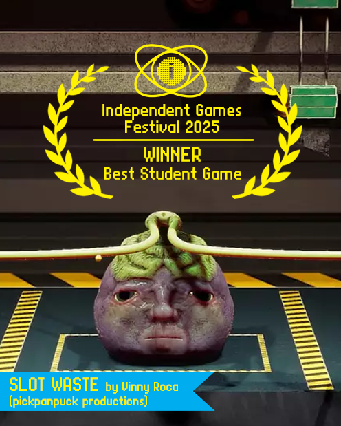 Congratulations to Vinny Roca (pickpanpuck productions), creator of Slot Waste, for winning Best Student Game at the 2025 IGF Awards <a href="/igfnews/">Independent Games Festival</a>! Slot Waste turns labor into a grotesque endless cycle of alienation and transformation. Play it here!: pickpanpuck.itch.io/slotwaste