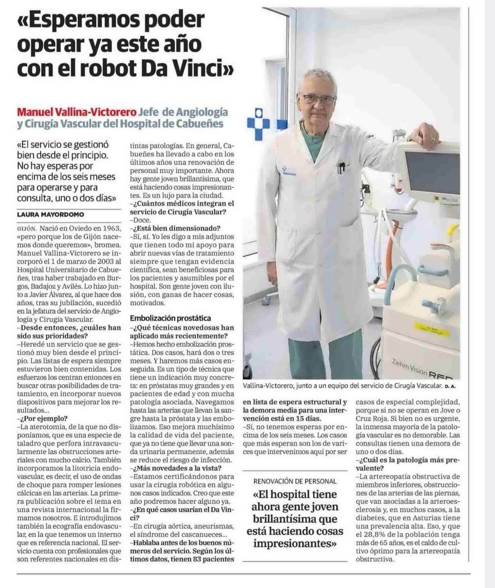 Entrevista del <a href="/elcomerciodigit/">EL COMERCIO</a> a <a href="/mjvallina/">manuel vallina-victorero</a> jefe de cirugía vascular de Cabueñes de #Gijón #Xixón. 
Siempre es bueno contar con grandes profesionales para todo y más aún en nuestra #SanidadPública asturiana.