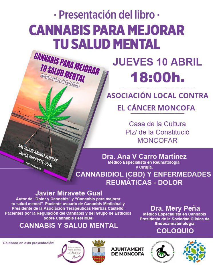 EDUCANNEM's tweet photo. 10/04 - 18:00h. Entrada gratuita. Casa de la Cultura de #Moncofar 
Organiza: #AsociacionContraElCancerMoncofar 
Colabora: @PacientesCanna @AsociacionTHCs y Ajuntament de Moncofar 💚 https://t.co/0RcIHGT9iJ