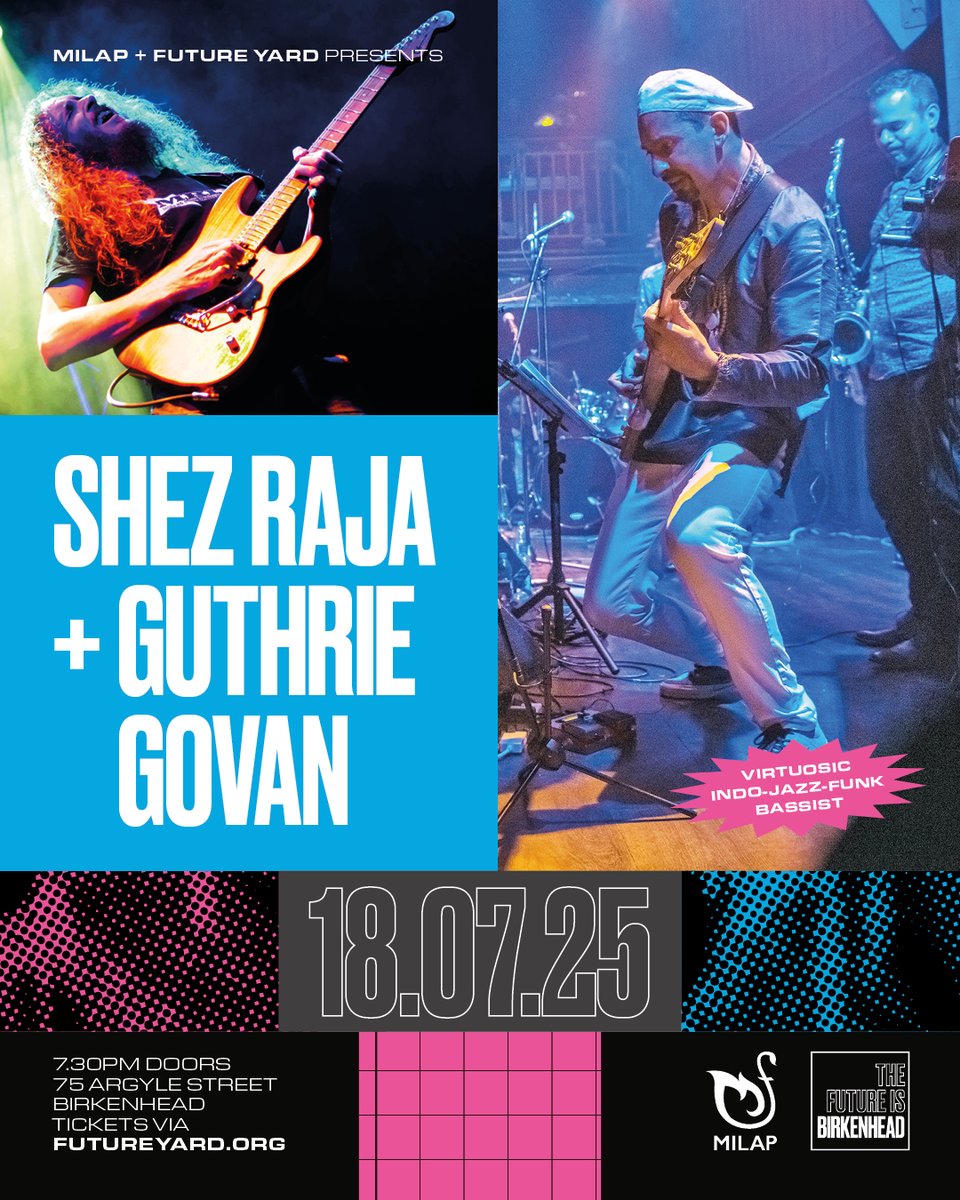 Milap (@milapfest) on Twitter photo After storming the stage back in September, we are delighted to be bringing <a href="/ShezRajaBass/">Shez Raja</a> back to Birkenhead's <a href="/future_yard/">Future Yard</a> on Friday 18th July, this time accompanied by <a href="/guthriegovan/">Guthrie Govan</a> ⚡️
TICKETS: tinyurl.com/y8hpuppn After storming the stage back in September, we are delighted to be bringing <a href="/ShezRajaBass/">Shez Raja</a> back to Birkenhead's <a href="/future_yard/">Future Yard</a> on Friday 18th July, this time accompanied by <a href="/guthriegovan/">Guthrie Govan</a> ⚡️
TICKETS: tinyurl.com/y8hpuppn