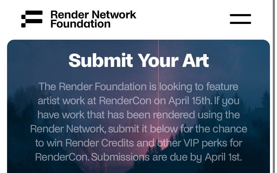 Hey 3D artists! 

Want your art displayed at #RenderCon in front of top artists, studios, AI &amp; Film KOLs? Submit at renderfoundation.com/submitart