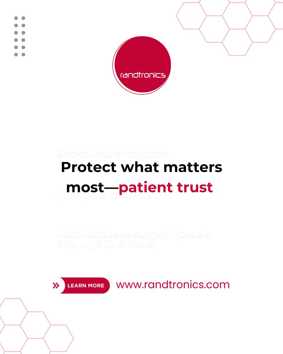 🔐 Safeguarding patient trust starts with encryption.

As healthcare digitizes, protecting PII &amp; PHI is a must. Randtronics delivers advanced encryption that keeps data secure—no matter where it goes or how it’s used.

✨ Your compliance. Your reputation. Your patients' trust.