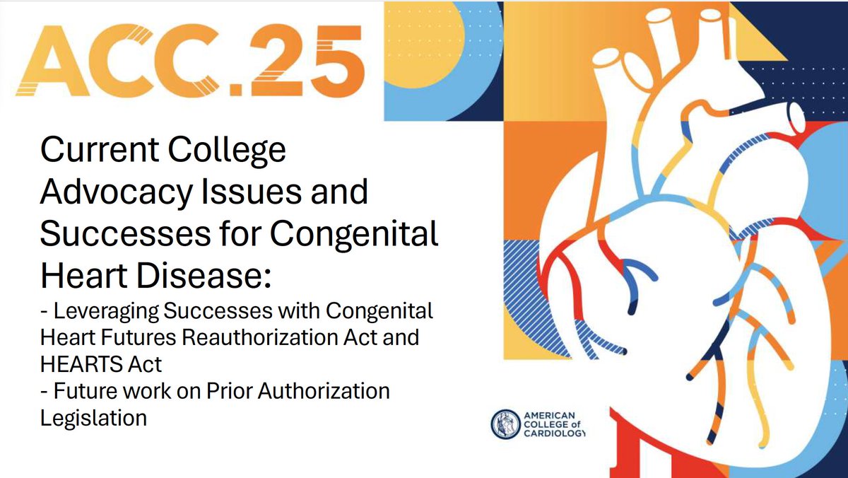 shantellebart88's tweet image. Join us at #ACC25 for a great discussion on current advocacy issues in #CHD!  
📅 Saturday, March 29,  10:00AM CT 
📍Education Zone, Theater 2, Lounge and Learn
📷#ACCACPC #ACCCVTeam #ACHD 

@ACCinTouch