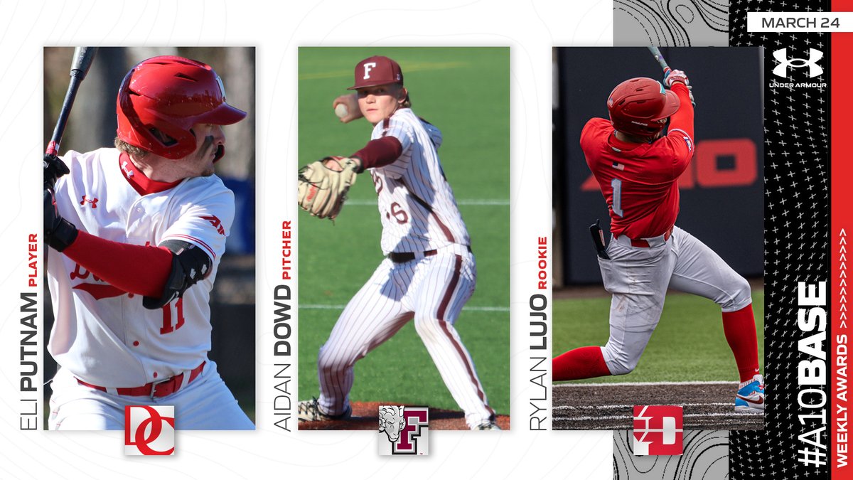 Atlantic 10 Conference (@atlantic10) on Twitter photo This week's Under Armour #A10BASE awards:
⚾️Three home run game for Eli Putnam, <a href="/DavidsonBASE/">Davidson Baseball</a>
⚾️Career-high 8 strikeouts by Aidan Dowd, <a href="/FordhamBaseball/">Fordham Baseball</a>
⚾️Three-game home run streak from Rylan Lujo, <a href="/DaytonBaseball/">Dayton Baseball</a>
atlantic10.com/news/2025/3/24… This week's Under Armour #A10BASE awards:
⚾️Three home run game for Eli Putnam, <a href="/DavidsonBASE/">Davidson Baseball</a>
⚾️Career-high 8 strikeouts by Aidan Dowd, <a href="/FordhamBaseball/">Fordham Baseball</a>
⚾️Three-game home run streak from Rylan Lujo, <a href="/DaytonBaseball/">Dayton Baseball</a>
atlantic10.com/news/2025/3/24…